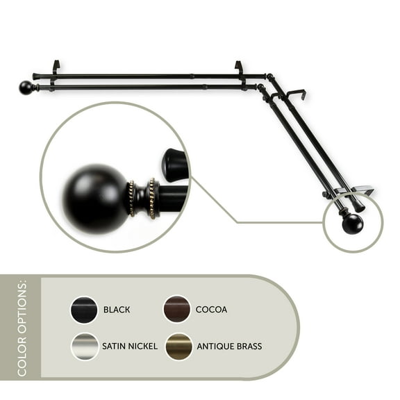 Rondure 13/16 inch Corner Window Double Curtain Rod 28-48" - Black