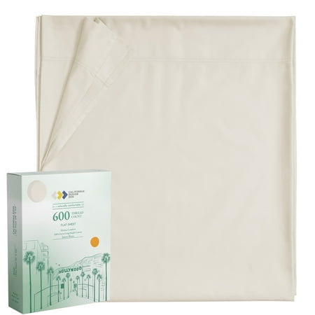 100% Natural Cotton Flat Sheet Only - 600 Thread Count  Soft and Crisp  Breathable  Hotel Luxury Top Sheet Only  Ultra Premium Sateen Weave - Ivory  King Size
