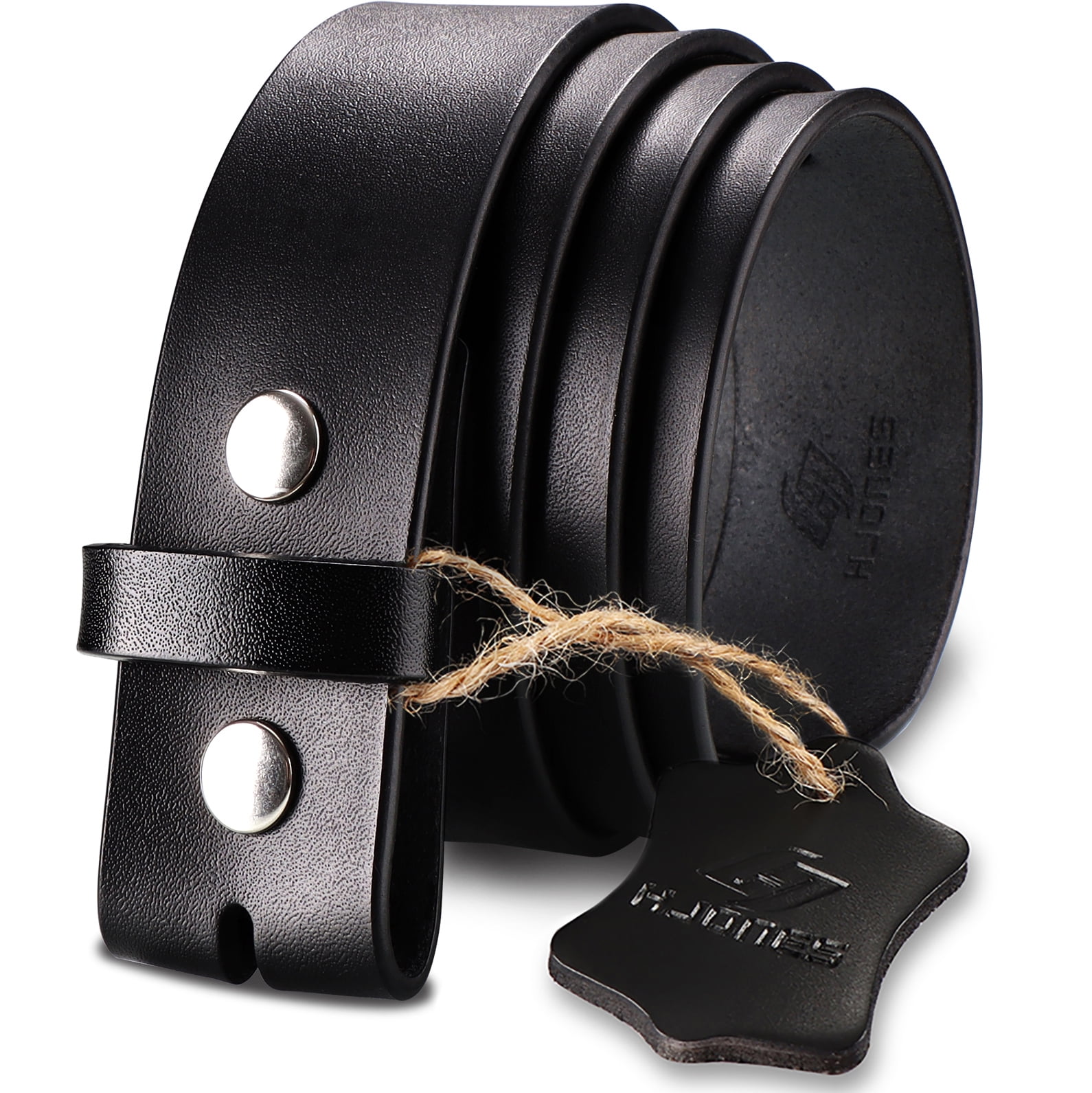 HJONES Men’s Replacement Belt no Buckle Belt Strap, Men's Leather Belt with Silver Snap On Belt Without Buckle 1 1/2” Wide(Black,34inch)