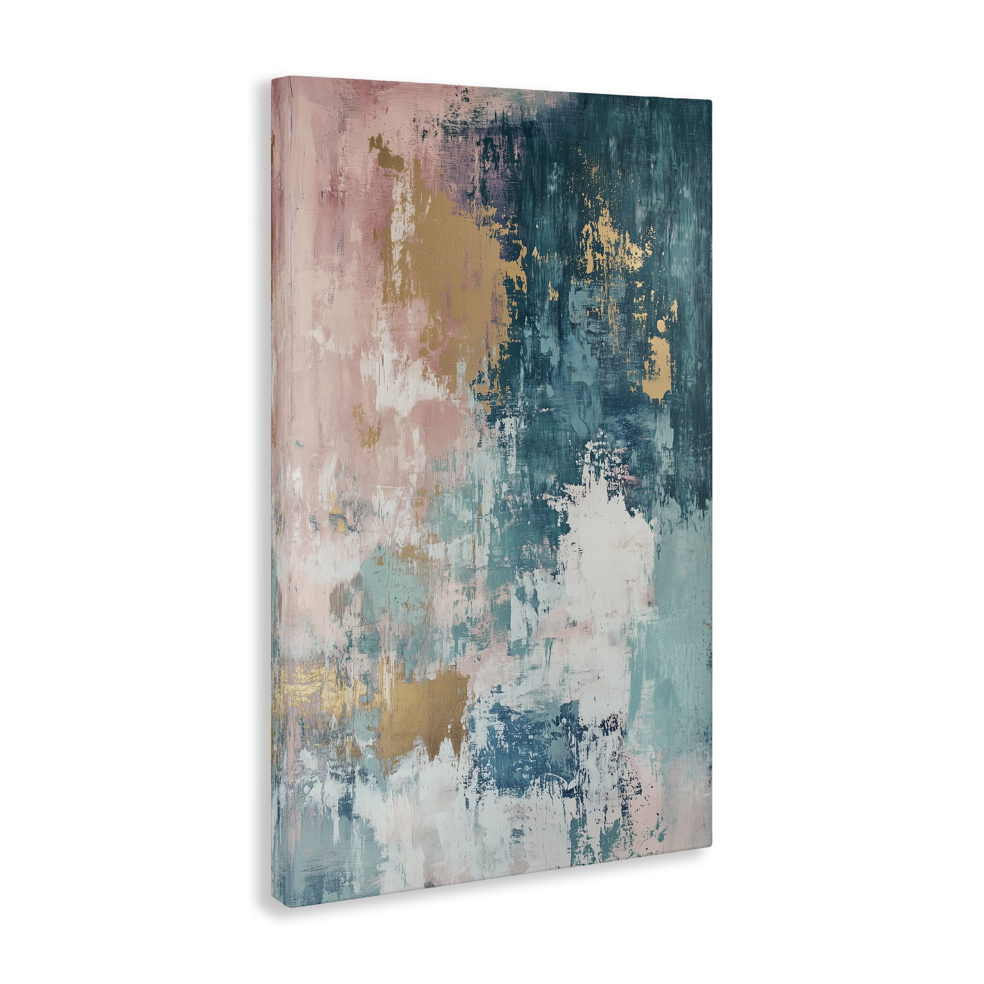 Stupell Industries Teal Green Gold Abstract Abstract Painting Wrapped Canvas Art Print Wall Art, 20 x 30