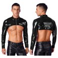 thumbnail image 3 of Top corto de charol para hombre, Top corto con cremallera frontal y manga en el brazo, Top ajustado de manga larga, ropa para discoteca, disfraz de fiesta Rave de carnaval, 3 of 5