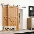 thumbnail image 2 of Homacer Brushed Nickel Double Track U-Shape Bypass Sliding Barn Door Hardware Kit, for Two/Double Doors, 14ft Long Flat Track, Straight Design Roller, Heavy Duty, for Interior & Exterior Use, 2 of 8