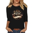 thumbnail image 3 of Uootdi Hauts pour Femmes Manches 3/4 Col Rond Imprimé Palmier Coucher de Soleil 1976 Coupe Décontractée Rétro Plage Vacances T-Shirts Cadeau, 3 of 4