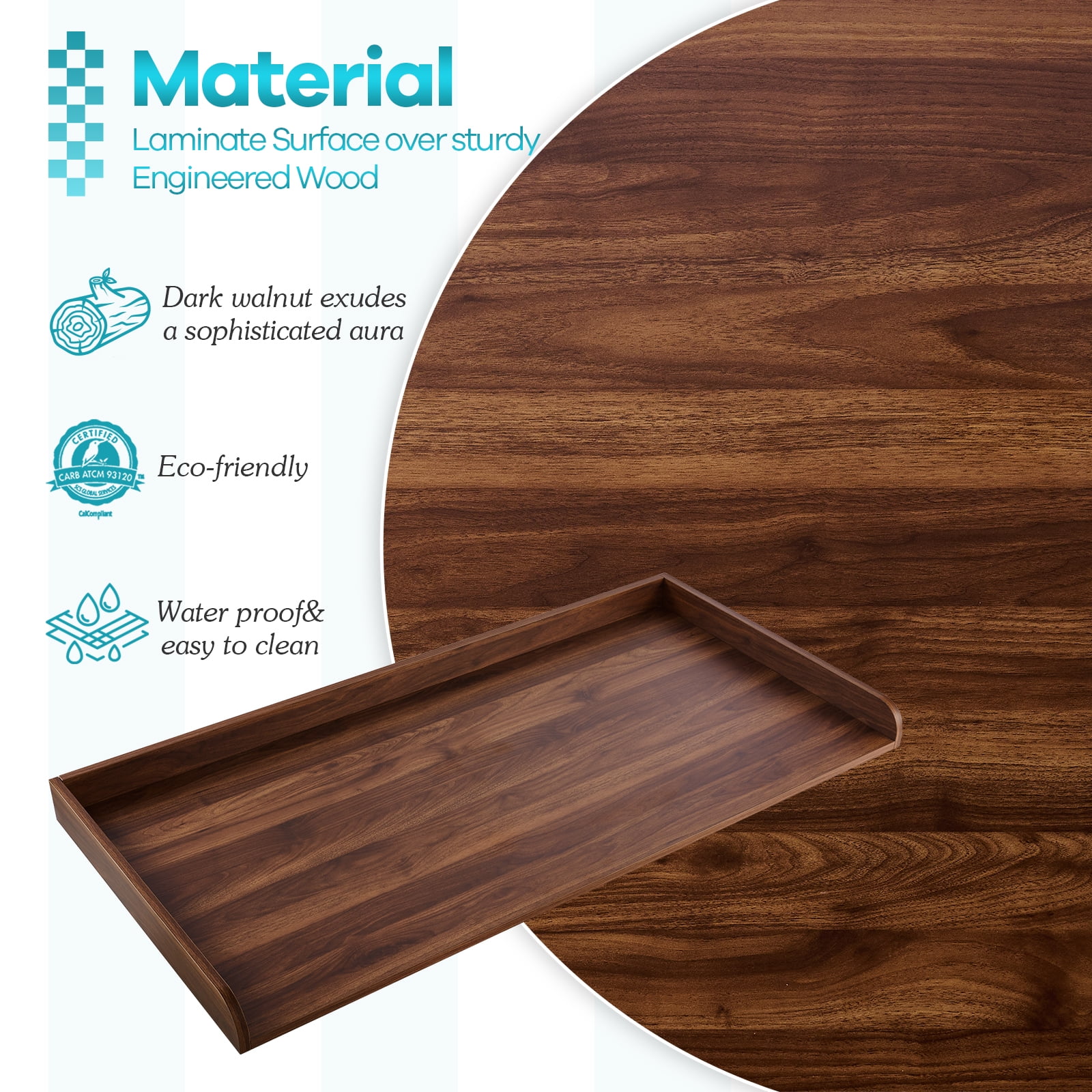 Kaboon Washer Dryer Countertop with Edge Rails, 28" x 58", Dark Walnut