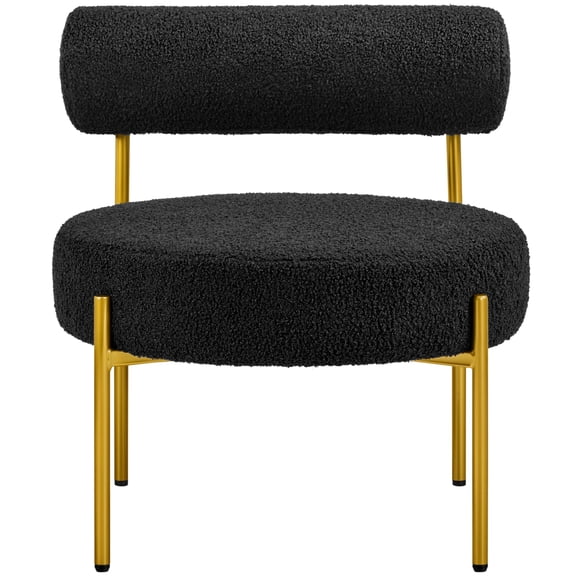 Modern Boucle Accent Chair, Vanity Chair with Gold Metal Legs for Living Room Makeup Room Bedroom, Black