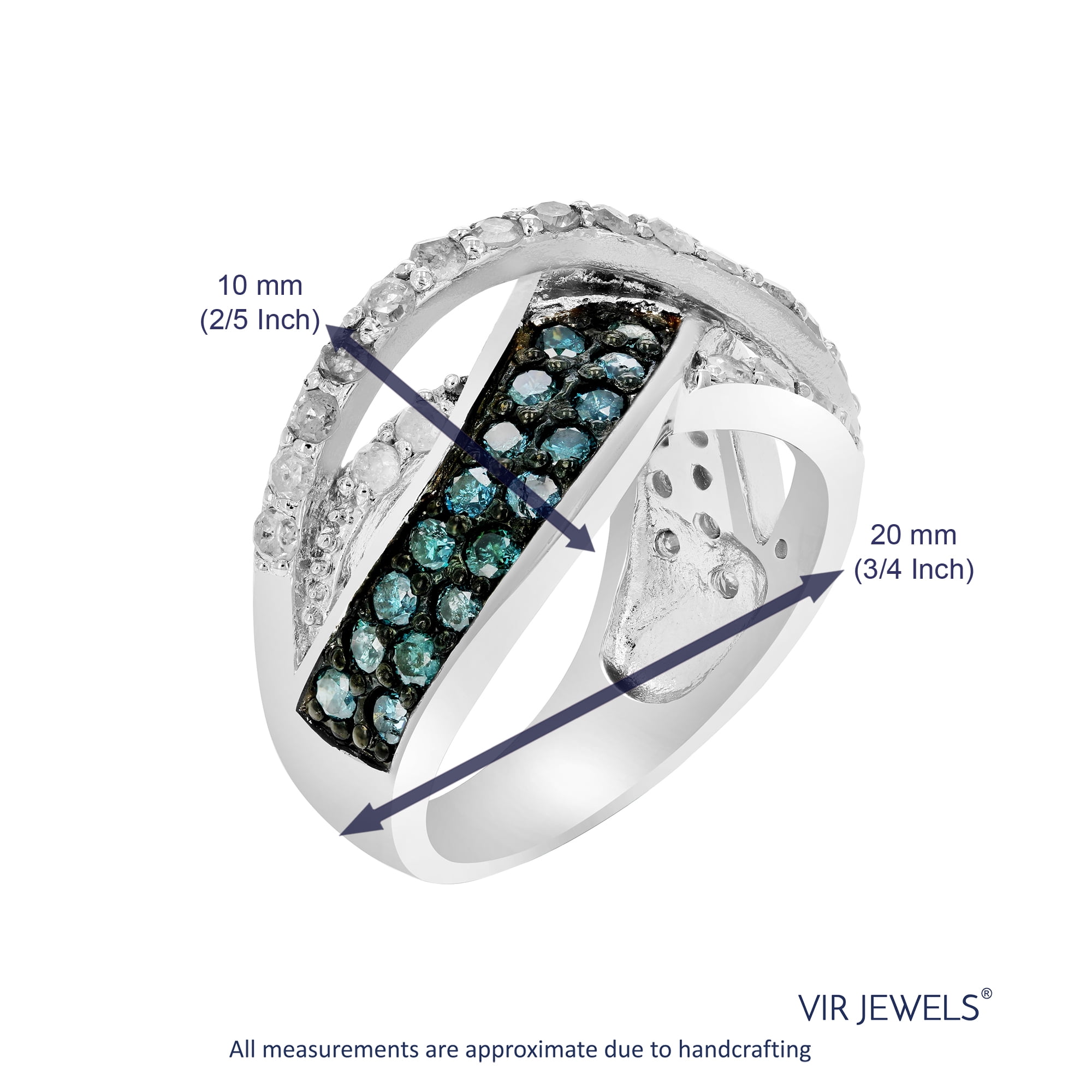 Vir Jewels 1.20 CTTW Blue and White Diamond Ring for Women .925 Sterling Silver with Rhodium