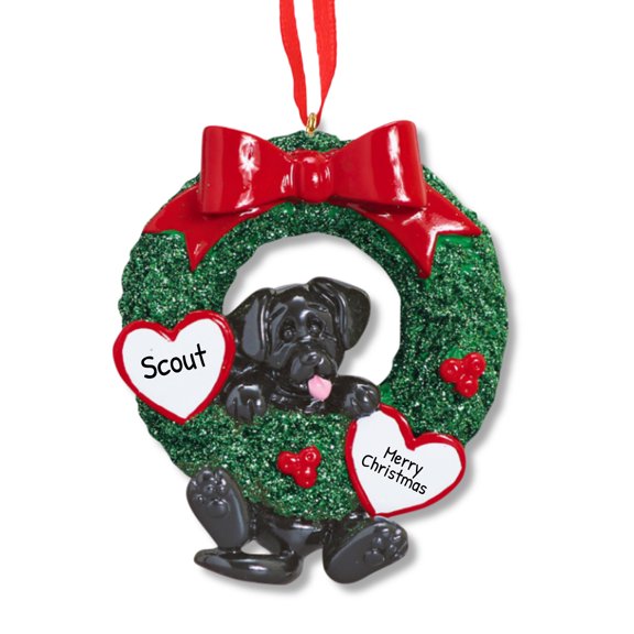 Ornaments by Elves Personalized Black Lab Wreath Christmas Ornament Pet Dog Decorations .25 lbs