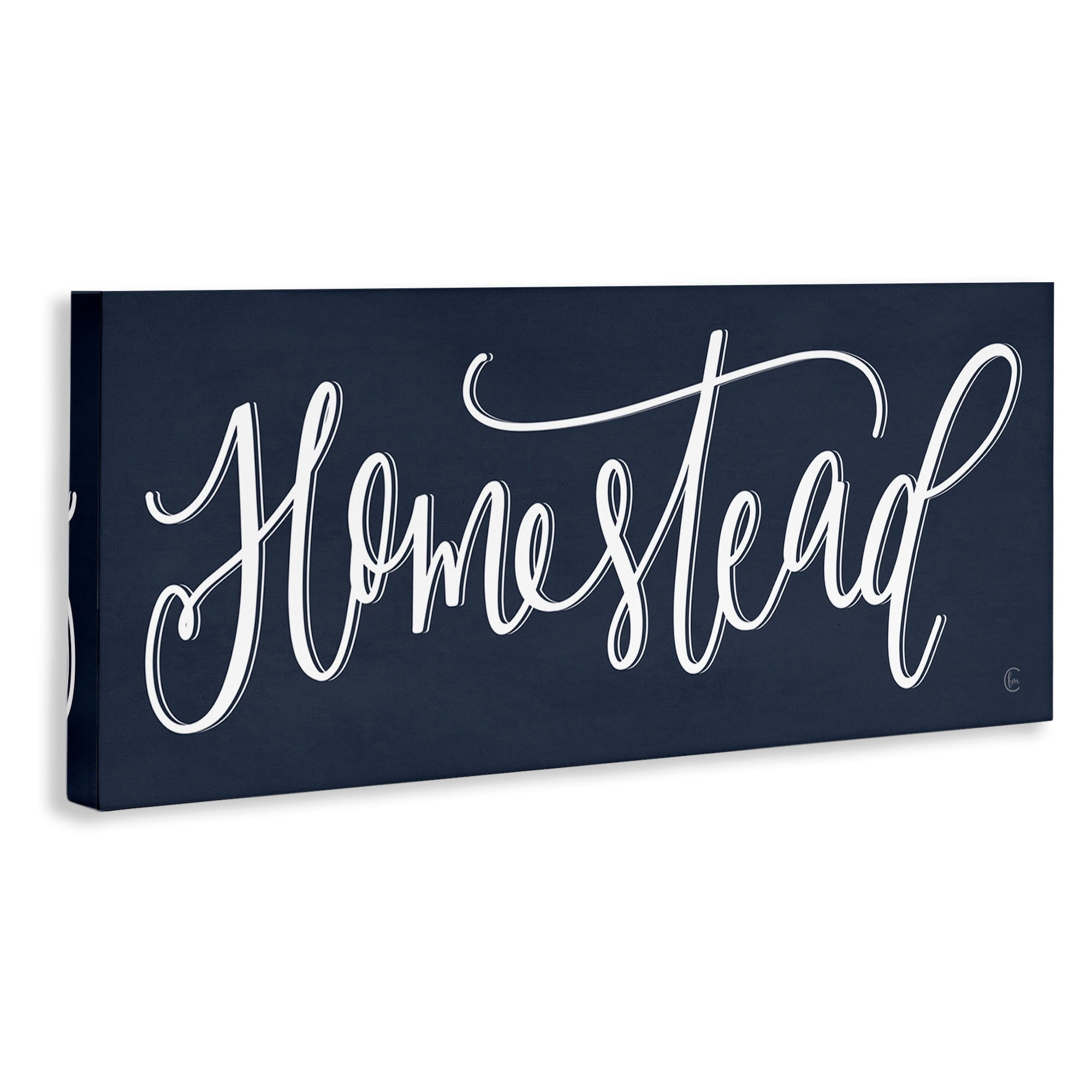 Stupell Industries Homestead Phrase Navy Blue Farmhouse Sign Elegant Typography Farmhouse Painting Gallery-Wrapped Canvas Print Wall Art, 24 x 10, Design by House Fenway