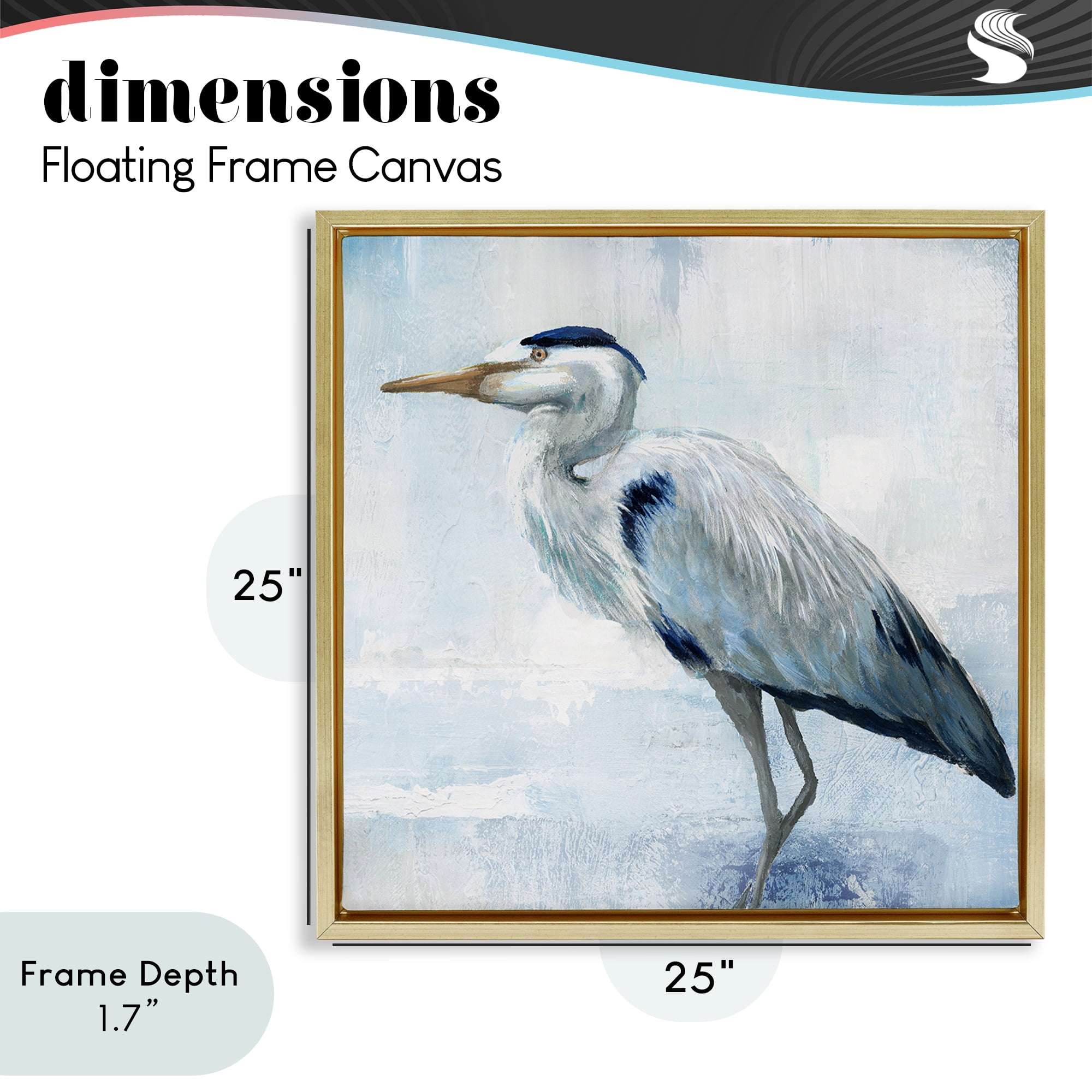 Stupell Industries Faded Blue Heron Gold Framed Floater Canvas Wall Art, design by Nan