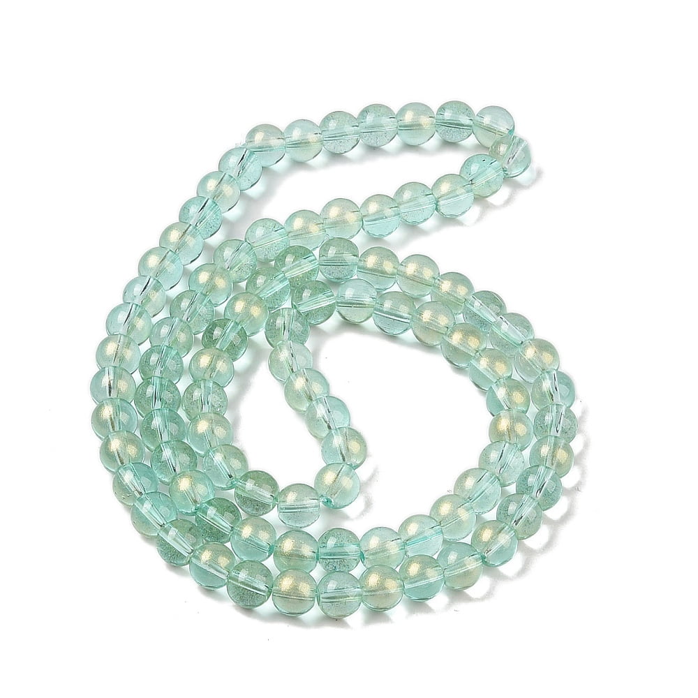 Glass Bead Strands with Glitter Powder Round Light Green 10x9mm Hole: 1.2mm 90pcs/strand 31.81''(80.8cm)