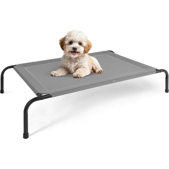 YEXJ Cooling Elevated Dog Bed, Raised Portable Dog Cots Beds No-Slip Feet Durable Portable Indoor & Outdoor Pet Hammock Bed, 42x25.2x8 Inch, Grey