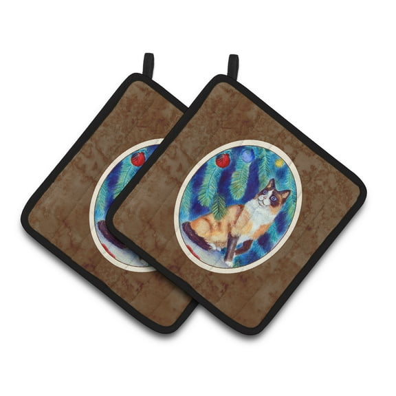 Caroline's Treasures 7155PTHD Christmas Tree Cat Pair of Pot Holders , 7.5HX7.5W, multicolor