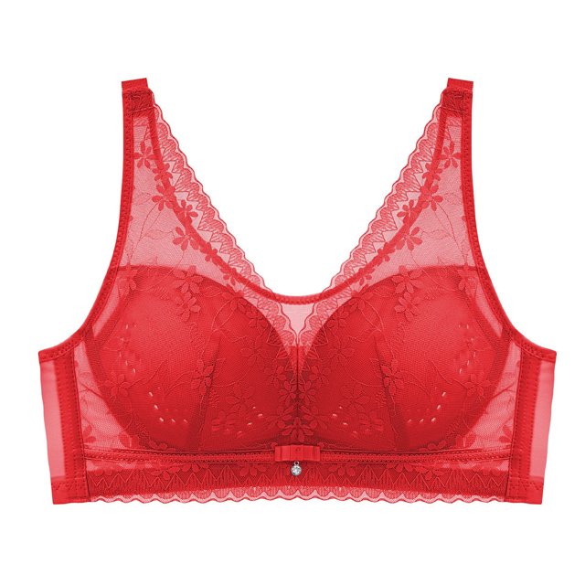 LOVZFMLL Soutiens-Gorge pour Femmes Style Dentelle Fine Ventilé Grande Taille Sans Armature Rouge 36/80CD
