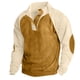 thumbnail image 1 of Blusa y camisa de manga larga con cuello alto para hombre, estilo casual, con retazos, a la moda, de manga larga, con cuello alto y botones., 1 of 5