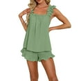 thumbnail image 4 of TEVEQ Womens Pajamas Set 2 Piece Ruffle Pj Soft Tank Top And Shorts Sleepwear Set Bridal Pajama for Women Set Two Outfits Crop Sleeveless Sets And Suits & Sets Green Xl, 4 of 8