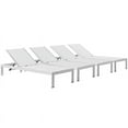 thumbnail image 2 of Modway Shore Chaise Outdoor Patio Aluminum Set of 4 in Silver White, 2 of 6