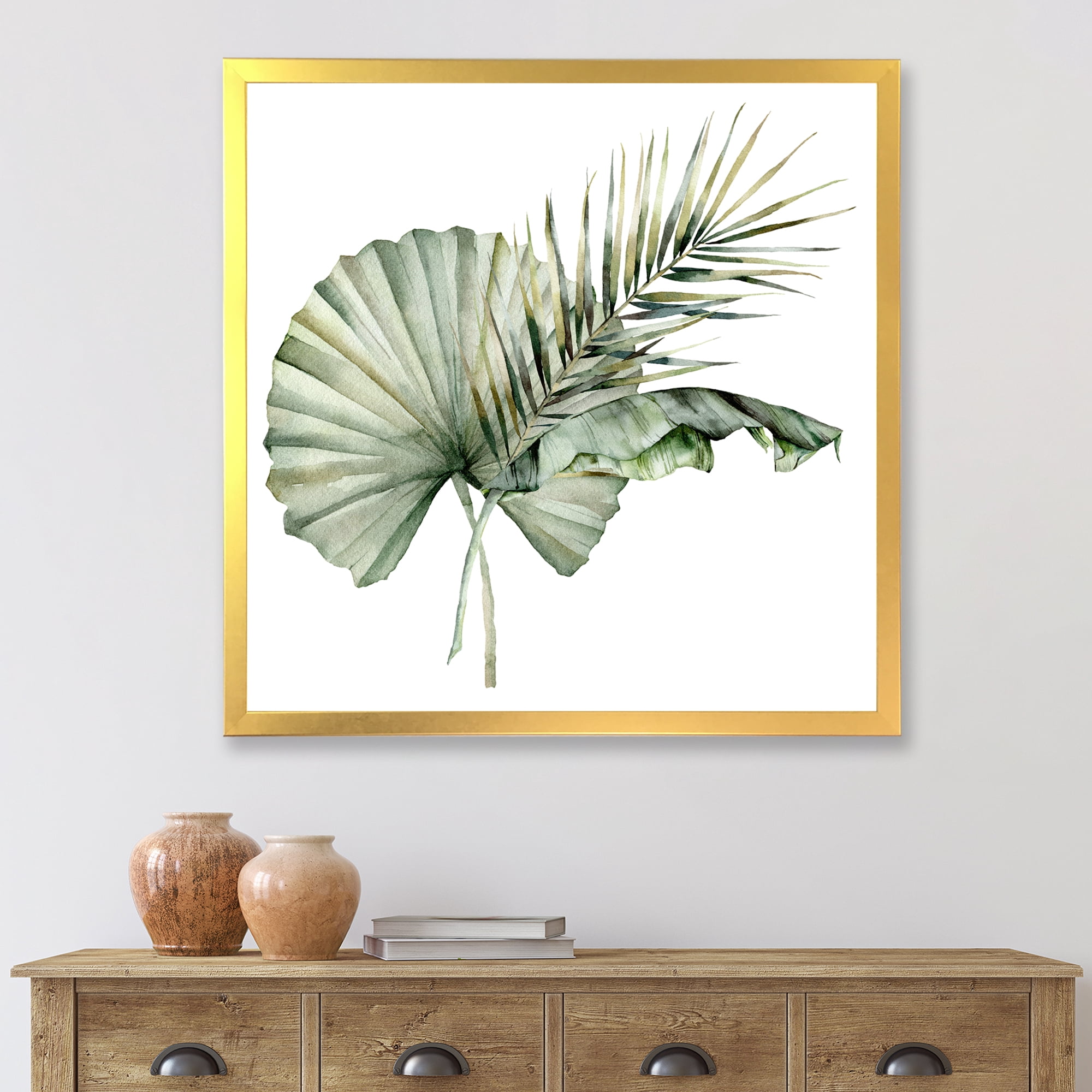 Designart 'Tropical Bouquet With Banana Coconut and Palm Leaves' Traditional Framed Art Print