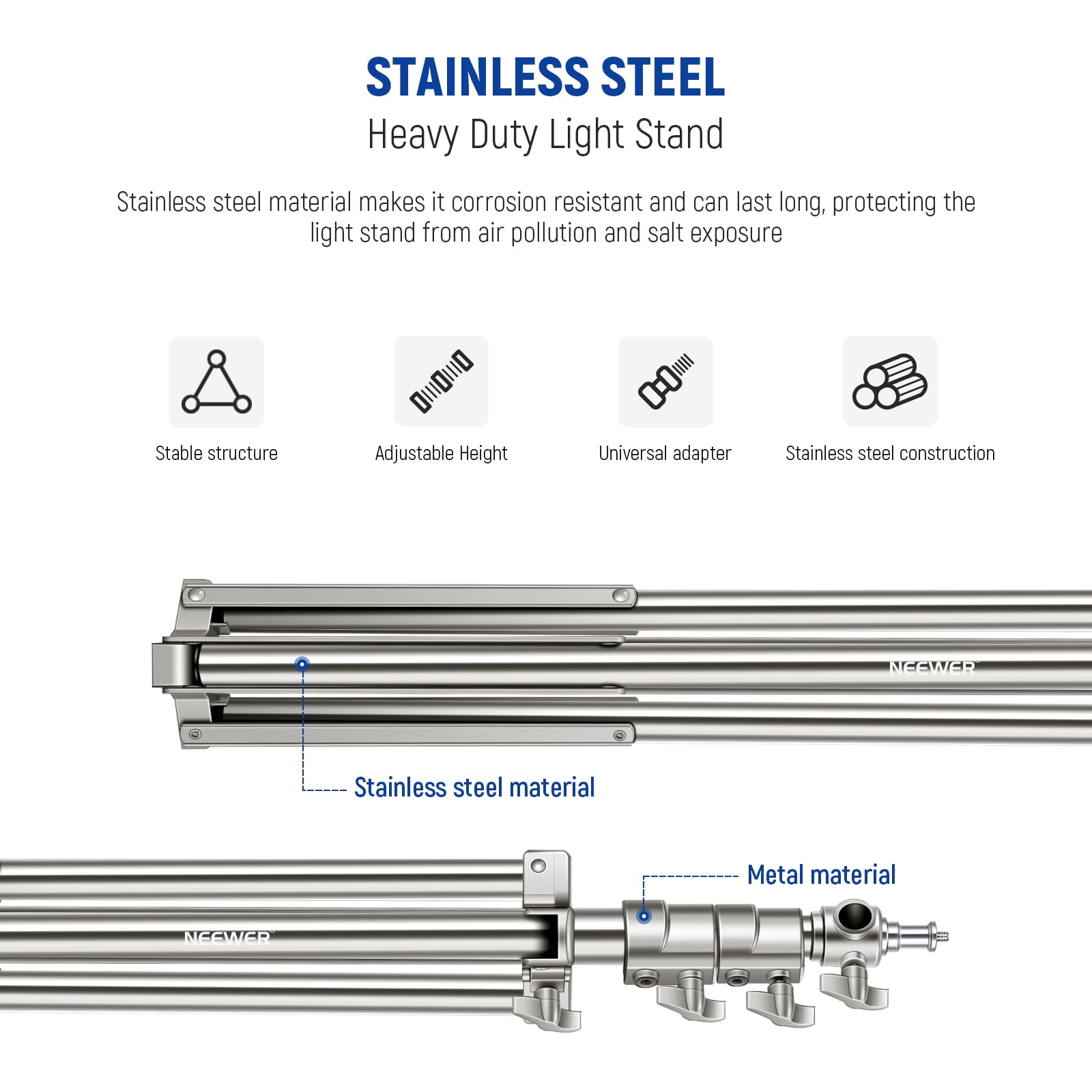 Neewer 7.2ft Stainless Steel Light Stand - With Spring Cushion & Screw Adapter for Strobe/LED Lights