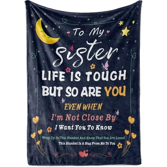Sister Gifts Blanket,Gifts for Sister,Gifts for Sister on Mothers Day, Christmas, Sisters Day Gifts,Sisters Birthday Graduation Gifts Ideas Navy Blue,60"x 50" (Star and Moon)