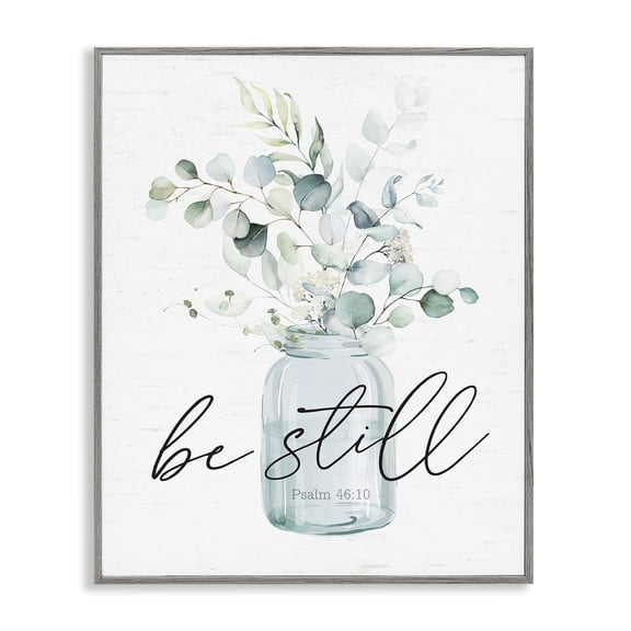 Stupell Industries French Country Be Still Spiritual Botanical Plants Farmhouse Bouquet Gray Framed Giclee Art, 24 x 30, by Lettered and Lined
