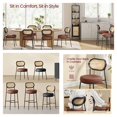 thumbnail image 5 of LEDREM Boho Dining Chairs Set of 2 - PE Rattan Backrest & Synthetic Leather Seat, Ergonomic Kitchen, Living Room Accent Chairs, Coffee Brown, 5 of 6