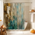 thumbnail image 4 of Teal Brown Abstract Shower Curtain, Waterproof Shower Curtains for Bathroom, Vintage Mottled Gradient Modern Art Washable Fabric Bathtub Curtain Set Bath Decor with 12 Hooks Long 72"x84", 4 of 8