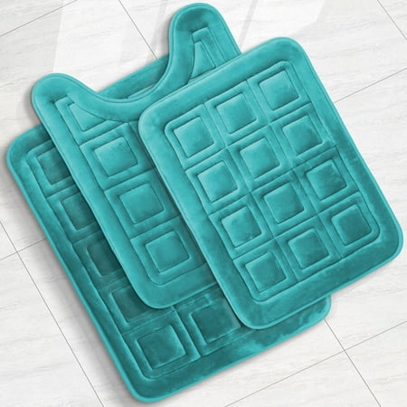 Velvet Memory Foam Bathroom Rugs Ultra Soft Bath Mat Rug Non Slip Waffle Design