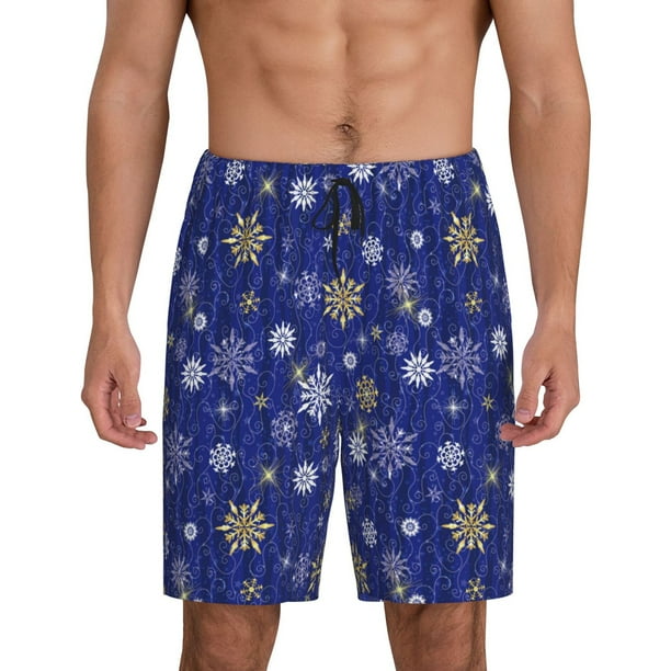 Fotbe Golden Snowflakes Royal Blue Pantalones Cortos de Pijama para Hombre, Ropa de Dormir, Pantalones de Pijama Cortos para Hombre-Large