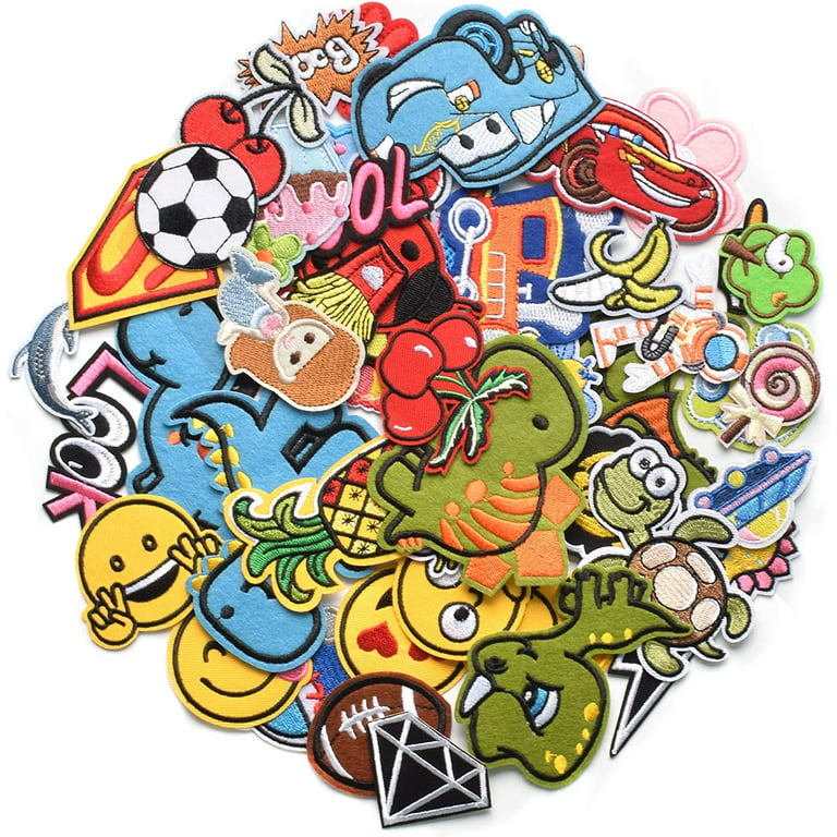60pcs Random Assorted Styles Embroidered Patches, Bright Vivid Colors, Sew On/Iron on Patch Applique for Clothes, Dress, Hat, Jeans, DIY Accessories