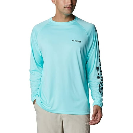 Columbia Mens PFG Terminal Tackle UPF 50 Long Sleeve Fishing Shirt Gulf Stream/Black Logo Medium