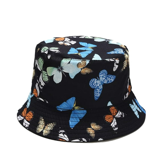 dianhelloya  Butterfly Print Fisherman Hat Summer Cotton Double-sided Outdoor Bucket Sun Cap Bucket Hat Reversible