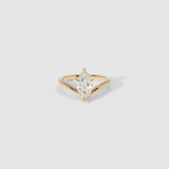 14k Yellow Gold Plated 1.5 CT Marquise Moissanite Engagement Ring Chevron Wishbone Solitaire Wedding Ring for Women