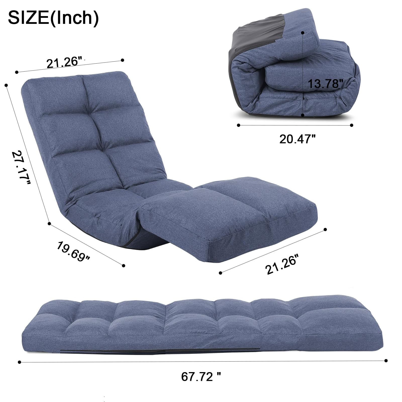 Floor Chair with Footrest Adjustable Backrest with 14 Positions Footrest 5-Position Adjustment Foldable Floor Gaming Chair for Easy Storage Linen Fabirc Chaise Lounge