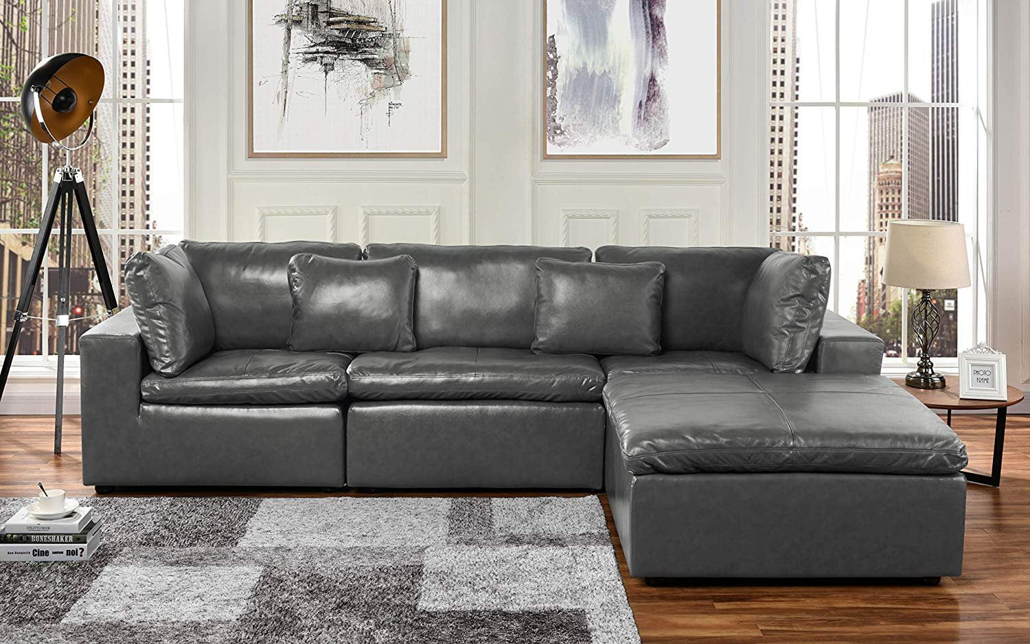 Large Leather Sectional Sofa, L Shape Couch with Wide ...