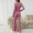 thumbnail image 6 of Women's Stripe Pajama Set with Round Neck Long Sleeve Blouse and Short Pants for Lounge Comfort, 6 of 7