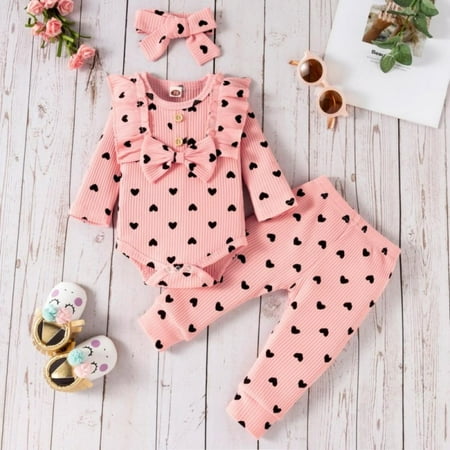 

Baby Girl Love Printed Harness Long Pants Headdress Spring Autumn 3pcs