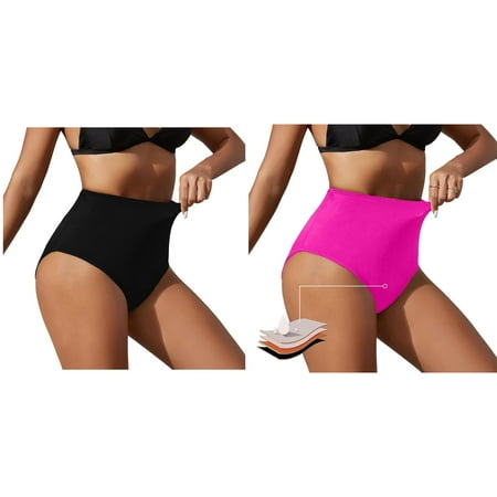 2-Pack Women s Black High Waisted Bikini Bottoms Retro Basic Full Coverage Swimsuit Mid Waist Bathing Suit Bottom Women Swim Leggings Womens Bikini Bottoms Full Coverage Swim Bottoms for Size 6x
