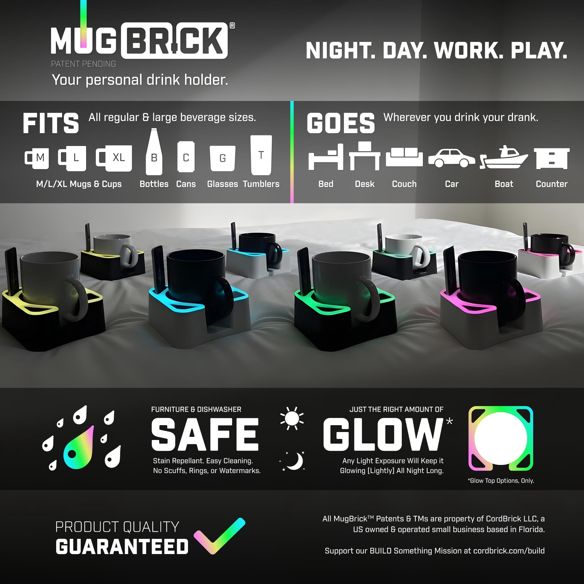 MugBrick Portable Silicone Cup Holder for Desk, Couch, Bed. Dishwasher Safe, Non-Spill Drink Holder for Office, Desktop, Sofa. White