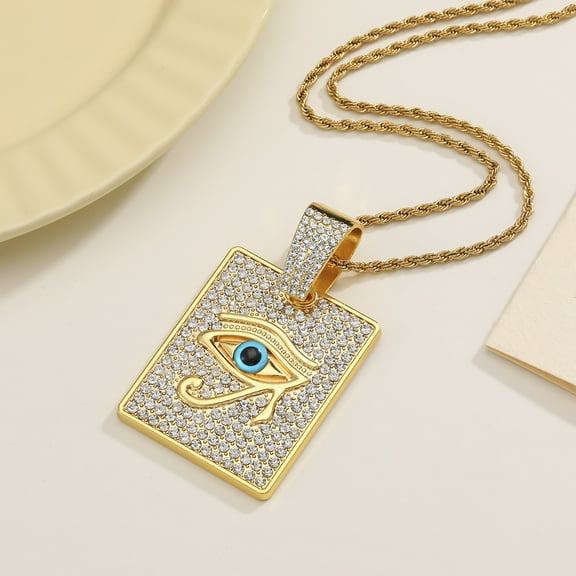 Hip Hop Zircon Necklace Eye of Horus Pendant 14K Yellow Gold Jewelry for Men Party