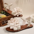 thumbnail image 4 of Women's Fashionable Summer Floral Pointed Toe Flat Sandals-Solid Color Flower Casual Slippers Beige 39, 4 of 9