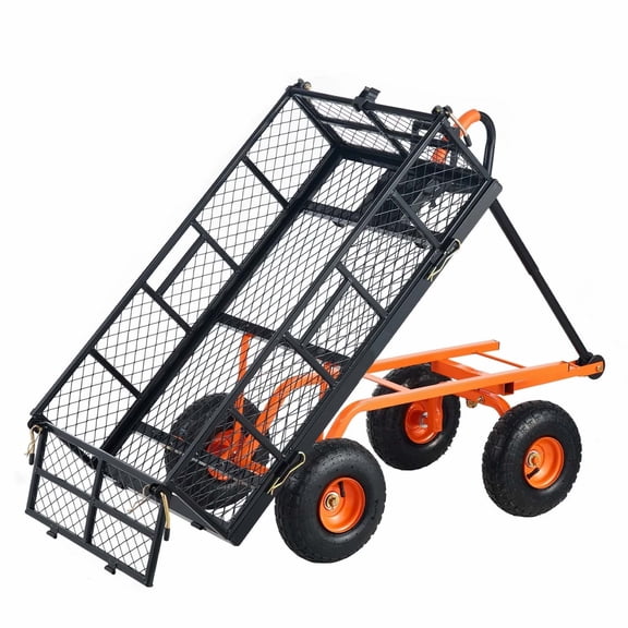 Garden Dump Cart - 400 lbs Heavy Duty Metal Utility Wagon with 10 inch Tires, 2-in-1 Handle, Removable Sides for Yard, Farm & Outdoor Use