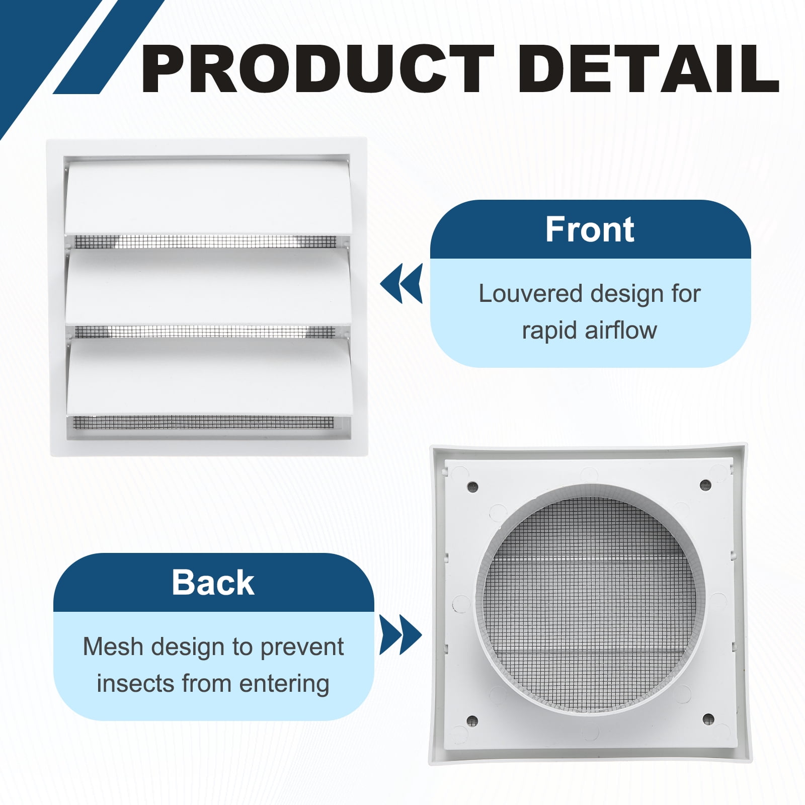 Uxcell 2Set Louvered Exhaust Vent Cover (4" Opening, 5.5"L x 5.5"W) - Air Wall Vent with Dustproof Mesh, Plastic Exhaust Ventilation Grille for Kitchen/Bathroom/Garage, White