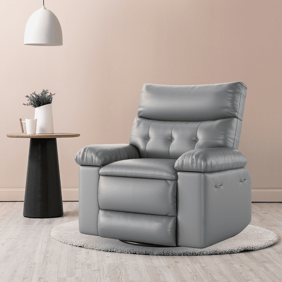 Rocker Recliner Chair with Massage & Heating, Overstuffed Faux Leather Single Sofa, Power Glider with Side Pockets, Comfortable Living Room Armchair for Adults & Nursery - Gray (FN45 Grey)