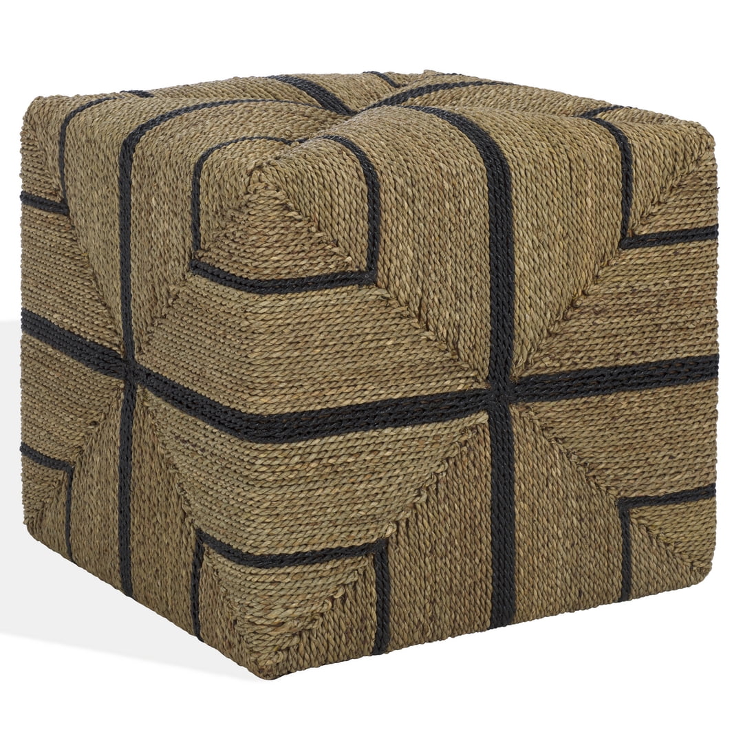 Safavieh Couture Liatasha Woven Seagrass Ottoman, Natural/Black