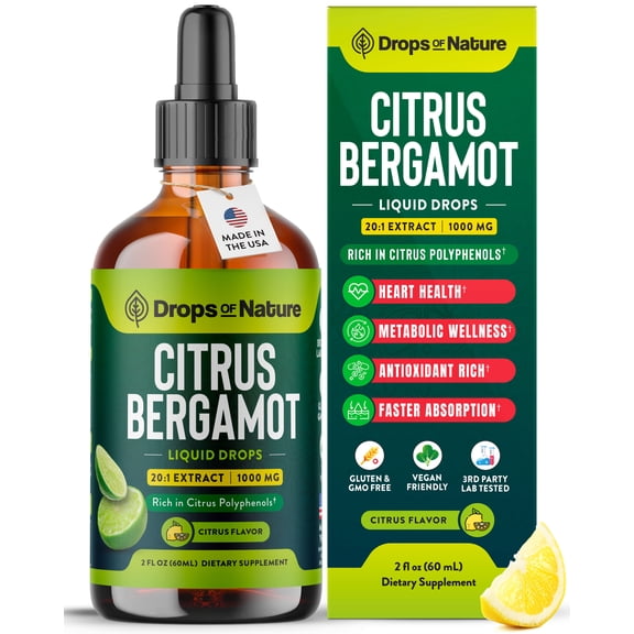 Drops of Nature Citrus Bergamot Extract, Supports Heart Health, Dietary Supplement, Citrus, 2 fl oz.