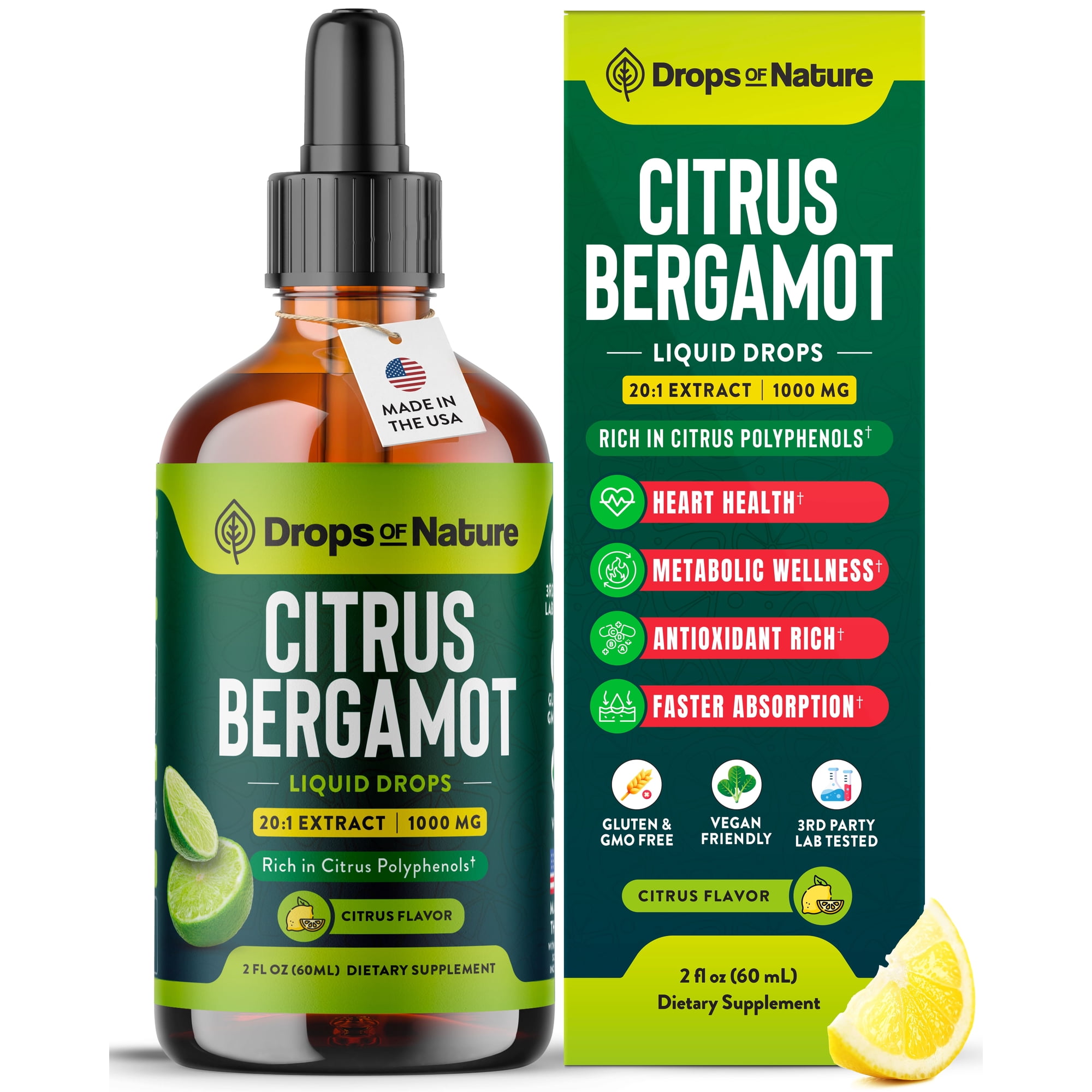 Drops of Nature Citrus Bergamot Extract, Supports Heart Health, Dietary Supplement, Citrus, 2 fl oz.