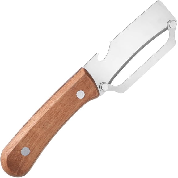 2 in 1 Multi Functional Vegetable Peeler, Stainless Steel Blade with Wooden Handle and Bottle Opener Kitchen Tool for Fruit Veggie Pumpkin Papaya Zucchini Peeling Potato Carrot Peeler