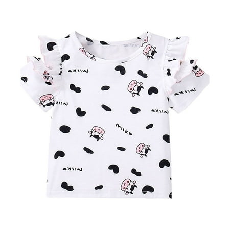 

B91xZ Kids Short Sleeve Striped Shirt Kids Toddler Baby Girls Spring Summer Cartoon Cow Print Short Sleeve T Shirt Tops Clothes Size 2-3 Years
