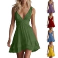 thumbnail image 7 of Dvprdro Deep V Neck Knot Front Self Tie Waist Ruffle Hem Loose A Line Mini Dress for Women 2026 Summer Beach Vacation Solid, 7 of 7