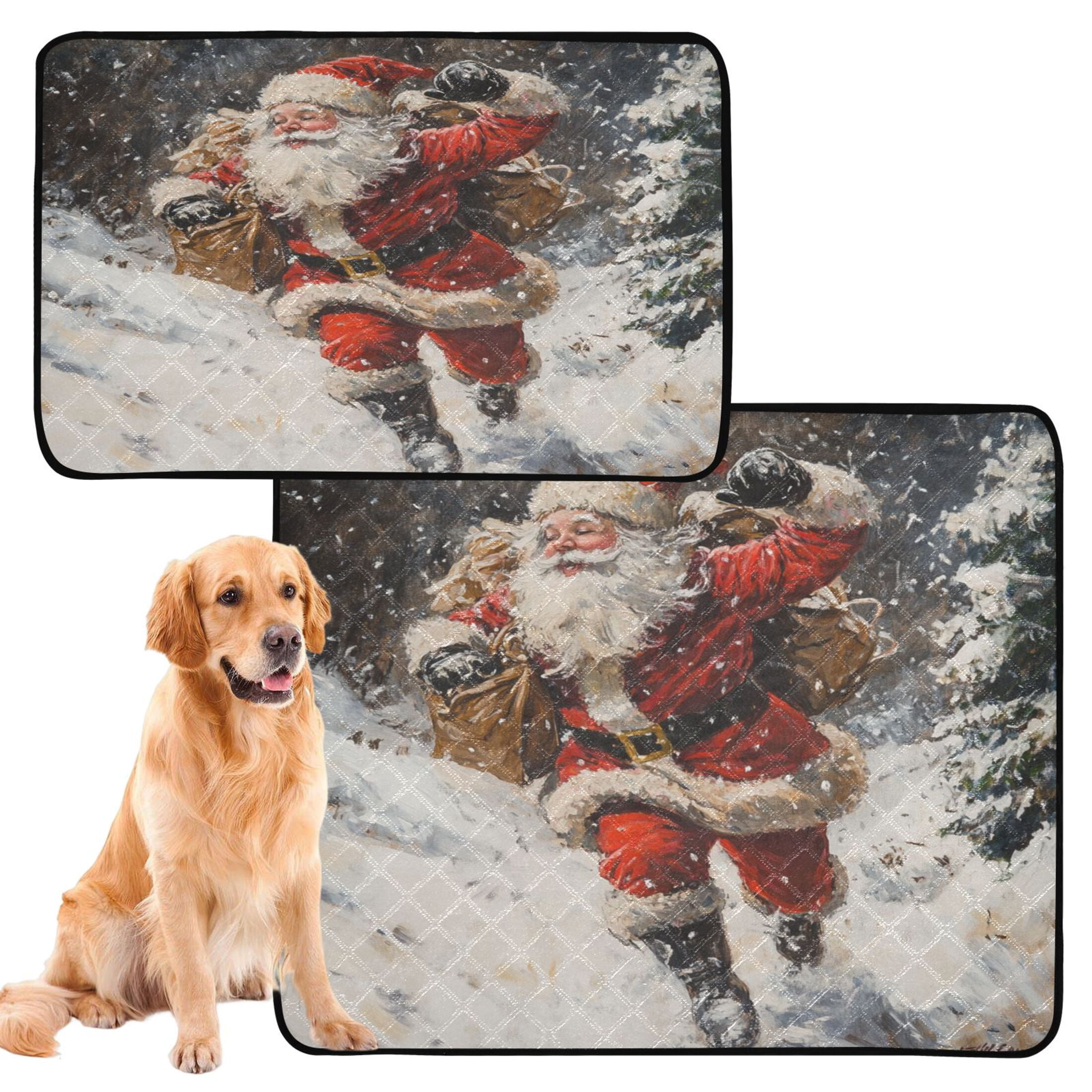 Qxltty Santa Claus Delivers Gifts in The Snow Cat litter Pads Pet Set of 3 Diaper Mats Center Anti-leakage Layer Absorbent Soft and Comfortable